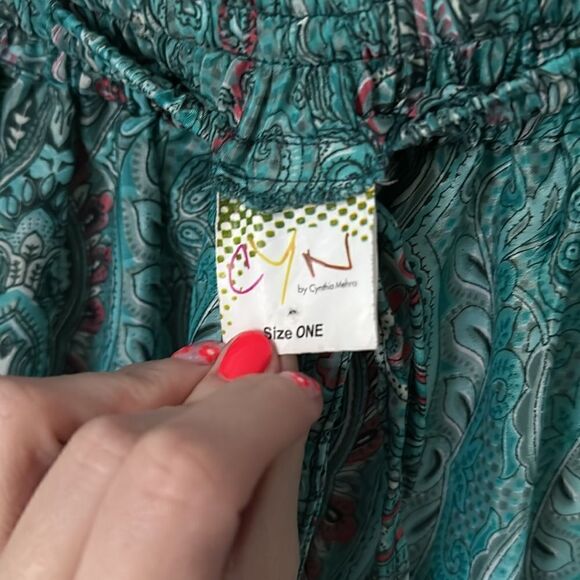 Cynthia Mehra Teal Blue Paisley Print Comfy Drawstring Waist Pajama Lounge Short - Picture 2 of 4